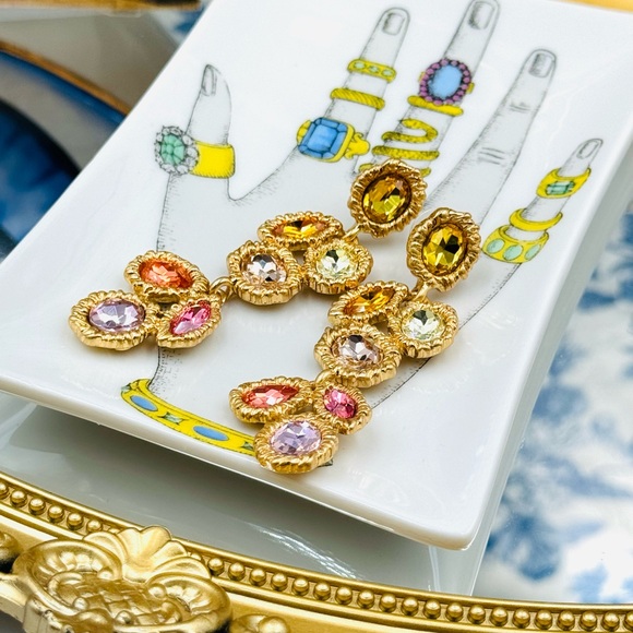 🆕 OSCAR DE LA RENTA 🧿 NWOT Lintzer Embellished Drop Earrings - Pastel Gemstone - Picture 10 of 14